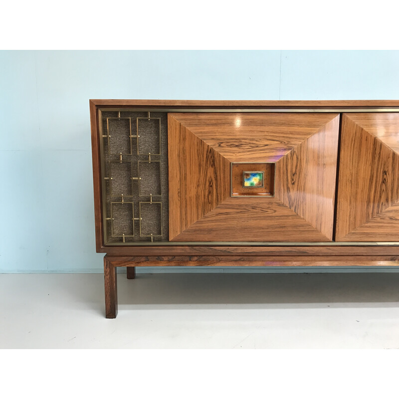 Vintage sideboard in rosewood and brass - 1960s