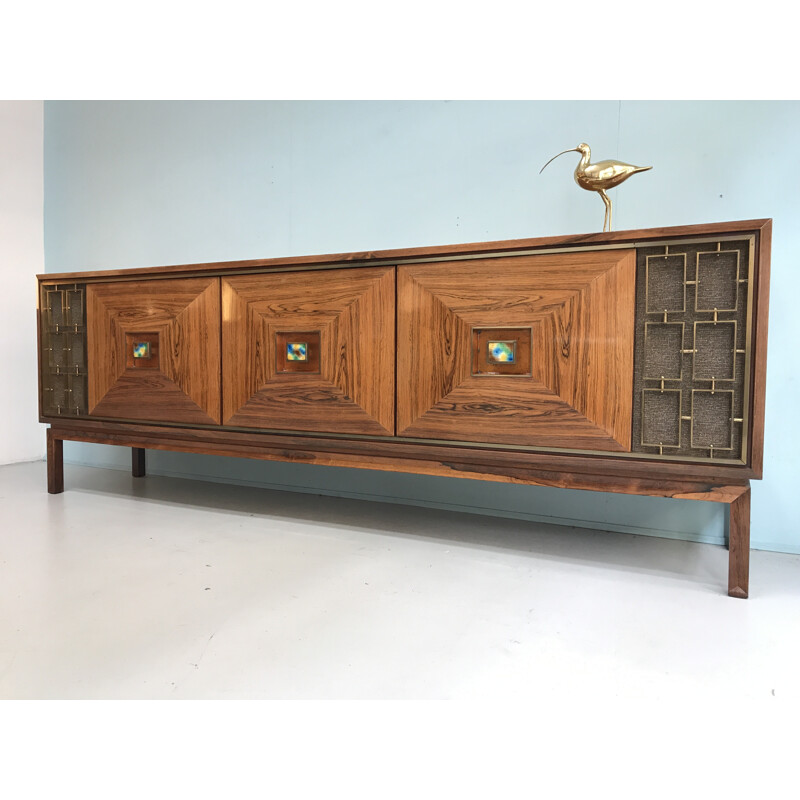 Vintage sideboard in rosewood and brass - 1960s