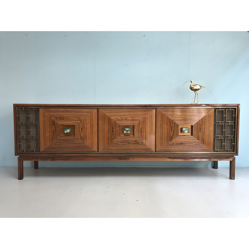 Vintage sideboard in rosewood and brass - 1960s