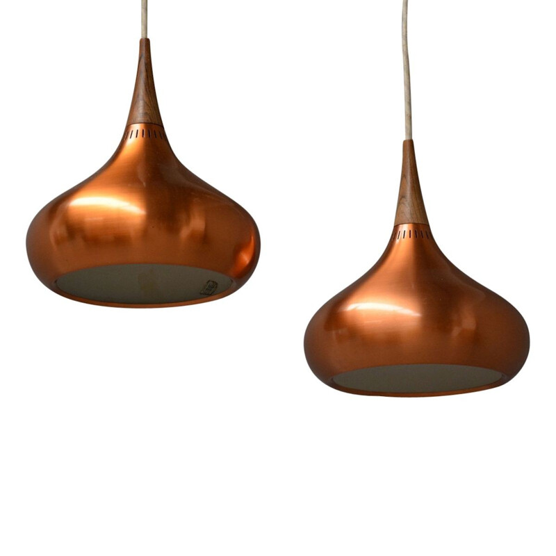 Paire of vintage hanging lamps in copper by Jo Hammerborg for Fog & Morup - 1960s