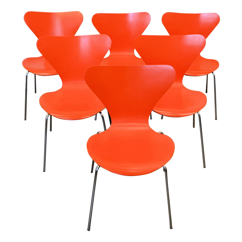 Set of 6 "Butterfly" dining chairs model 3107 d'Arne Jacobsen pour Fritz Hansen - 1960s