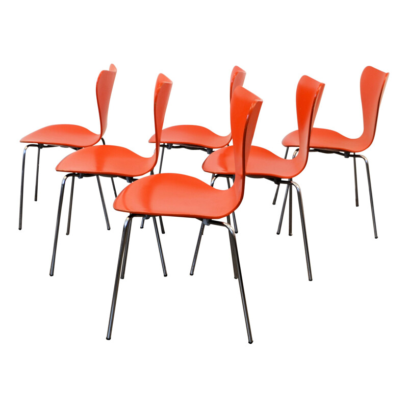 Set of 6 "Butterfly" dining chairs model 3107 d'Arne Jacobsen pour Fritz Hansen - 1960s