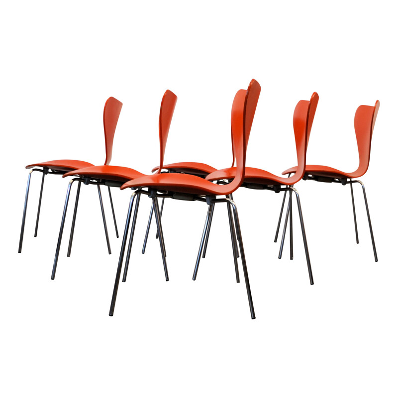 Set of 6 "Butterfly" dining chairs model 3107 d'Arne Jacobsen pour Fritz Hansen - 1960s