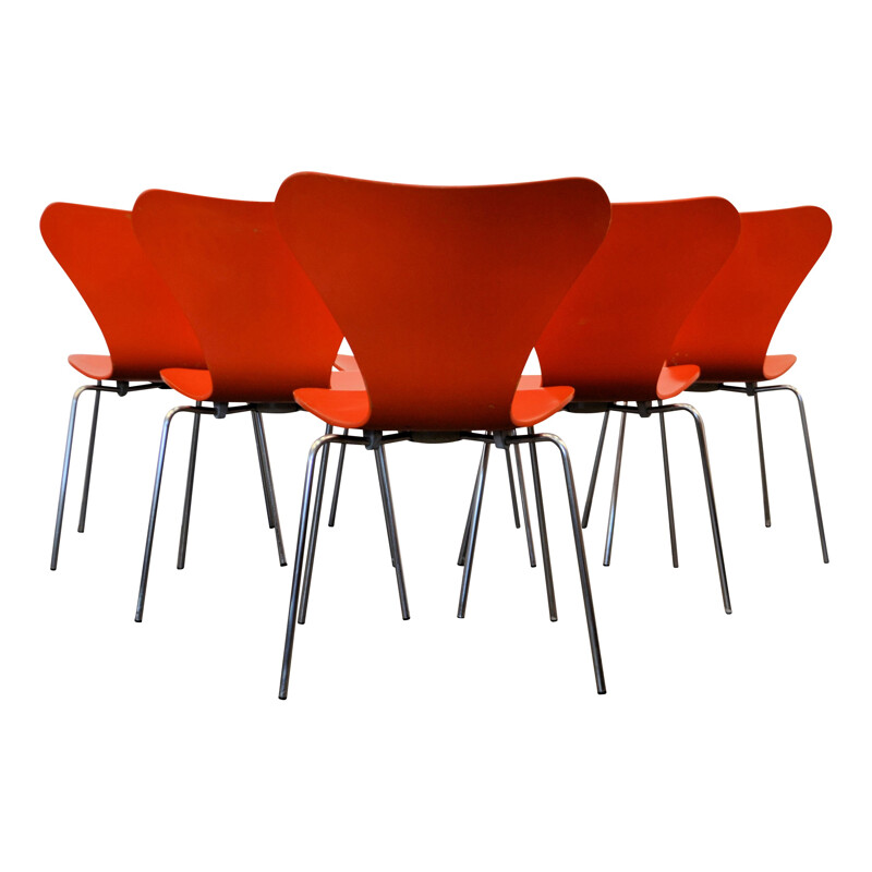 Set of 6 "Butterfly" dining chairs model 3107 d'Arne Jacobsen pour Fritz Hansen - 1960s