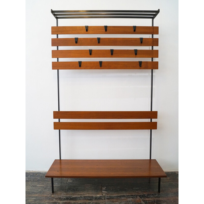 Vintage coat and shoe rack in teak - 1950s