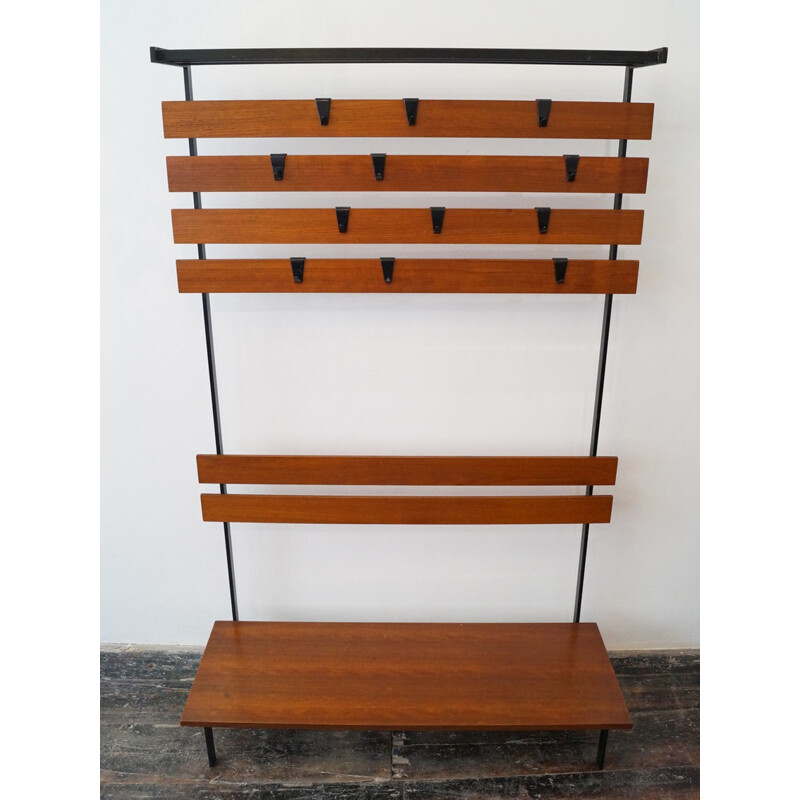 Vintage coat and shoe rack in teak - 1950s