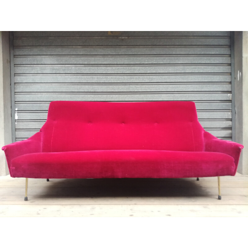 Vintage velvet pink sofa by Guy Besnard - 1960s