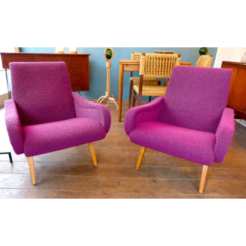 Pair of vintage purple armchairs - 1950s