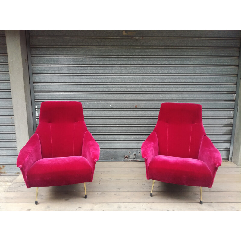 Pair of velvet pink armchairs by Guy Besnard - 1960s