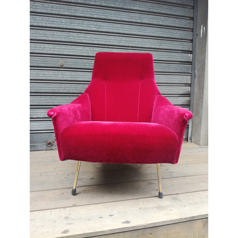 Pair of velvet pink armchairs by Guy Besnard - 1960s