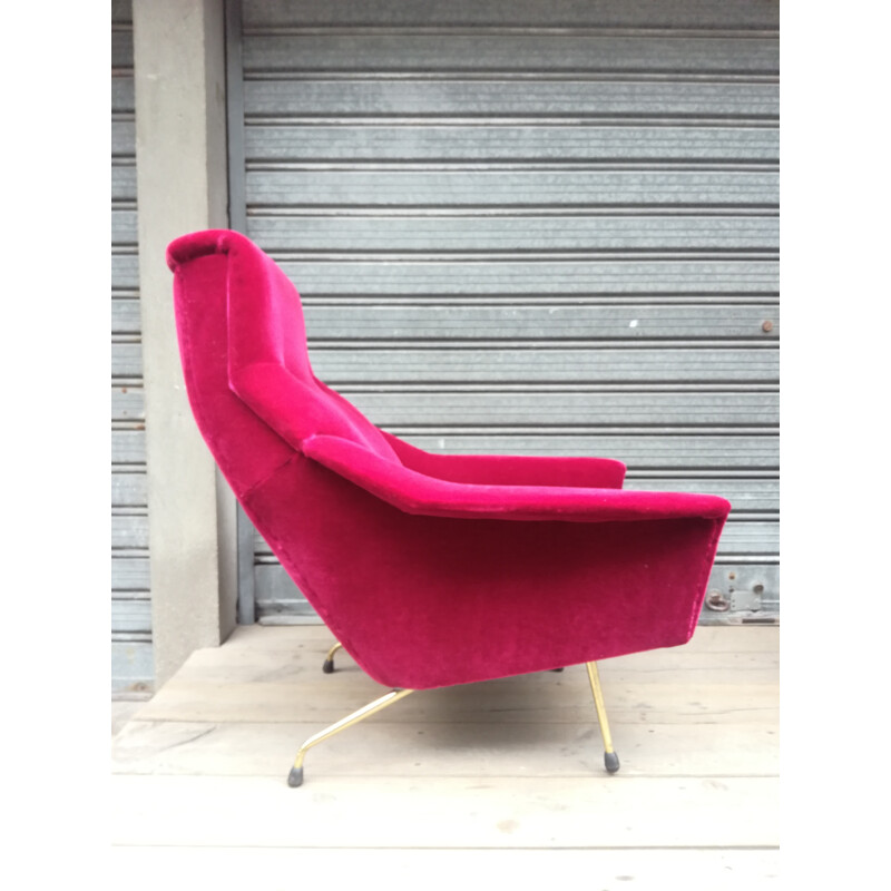 Pair of velvet pink armchairs by Guy Besnard - 1960s