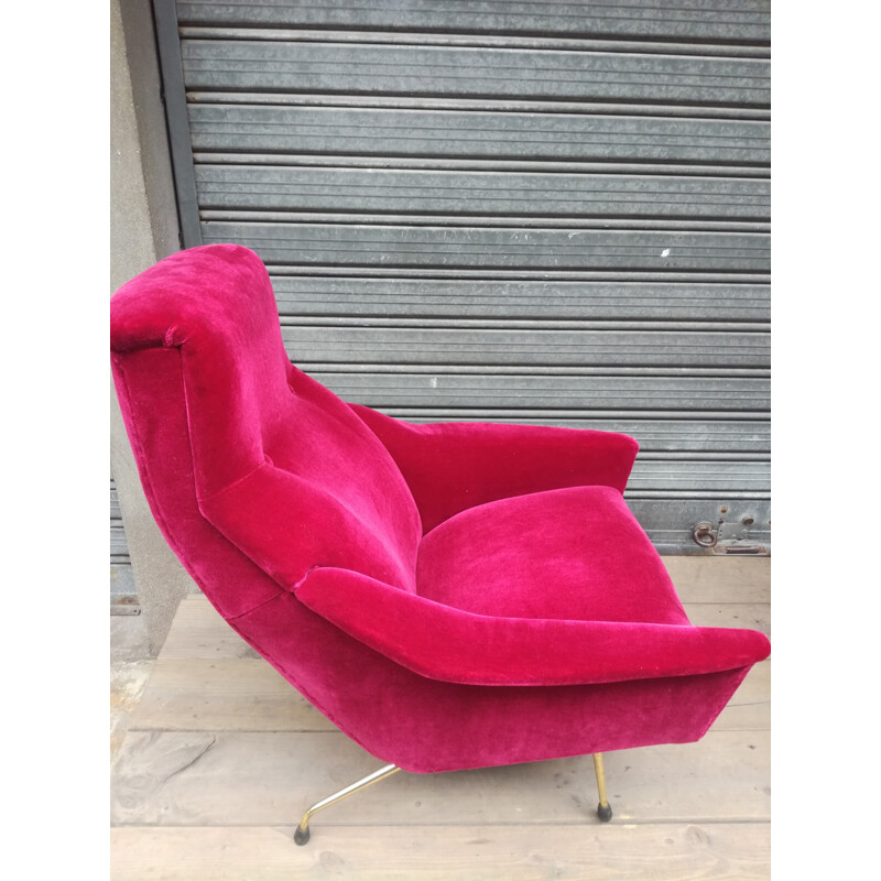 Pair of velvet pink armchairs by Guy Besnard - 1960s