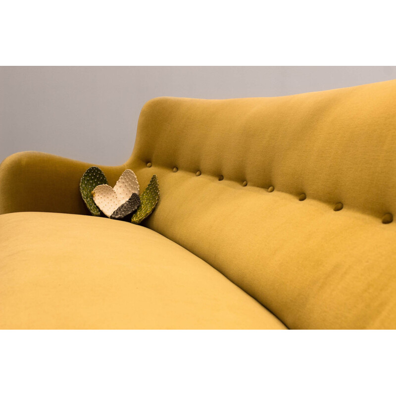 Velvet golden mustard sofa - 1940s