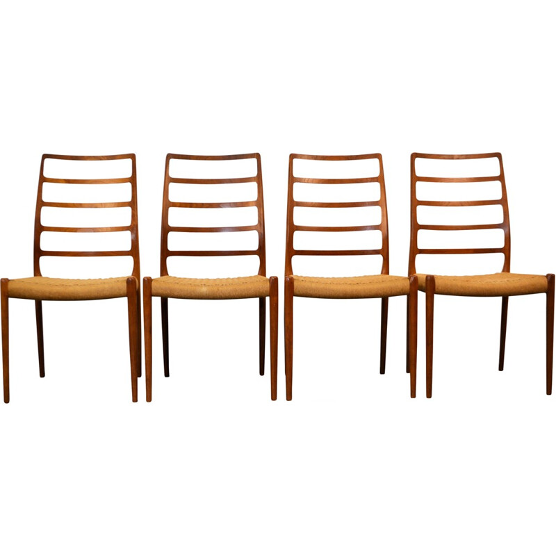 Set of 4 vintage teak dining chairs model 82 by Niels O. Møller - 1960s