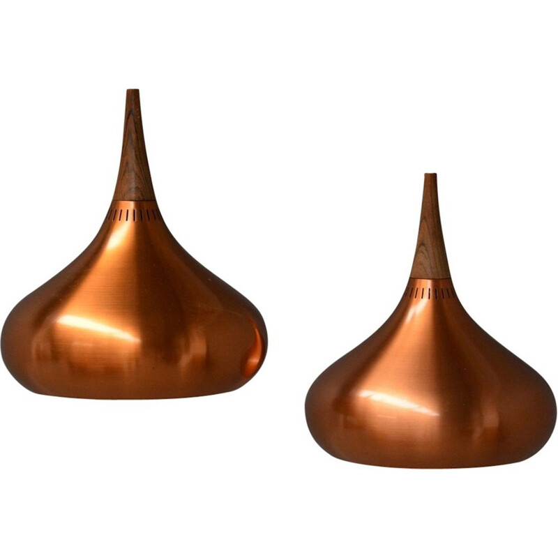 Paire of vintage hanging lamps in copper by Jo Hammerborg for Fog & Morup - 1960s