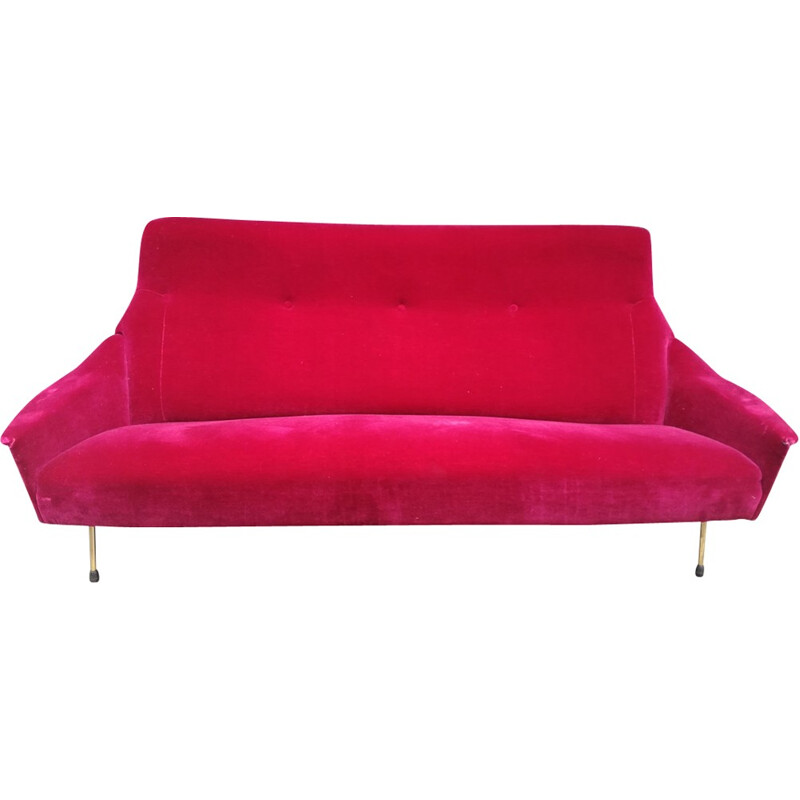 Vintage velvet pink sofa by Guy Besnard - 1960s