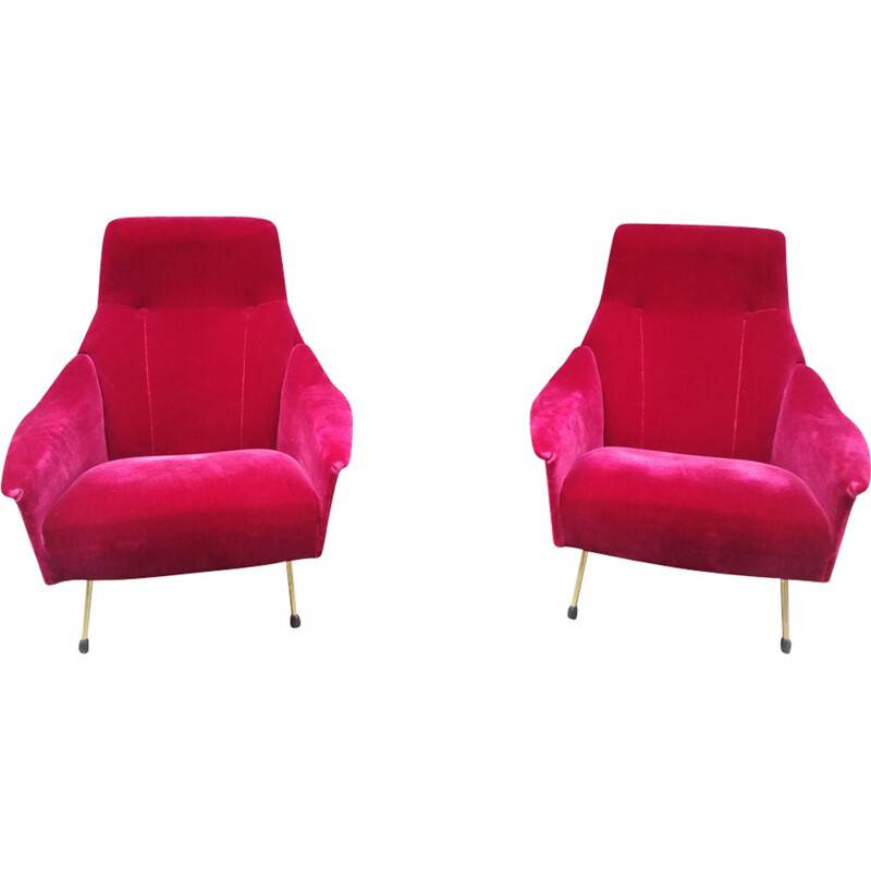 Pair of velvet pink armchairs by Guy Besnard - 1960s