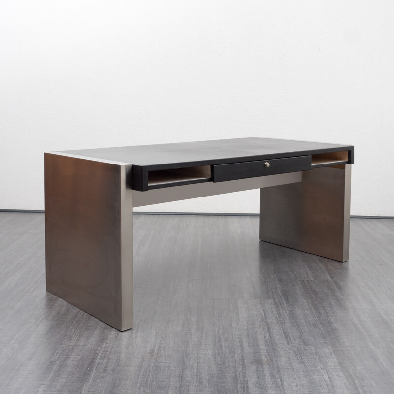 Large excutive desk in leather and steel - 1960s