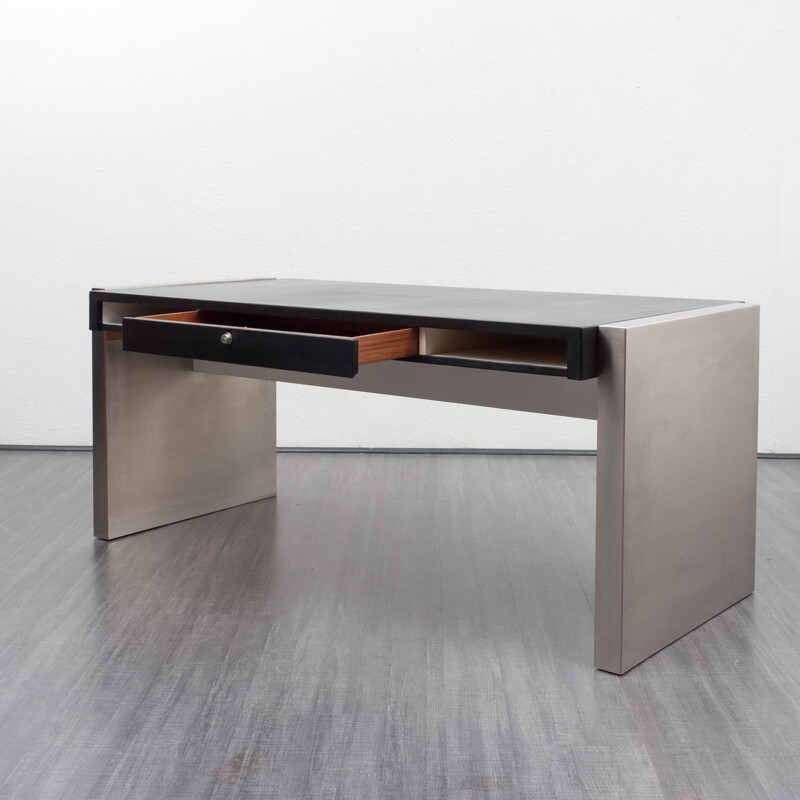 Large excutive desk in leather and steel - 1960s