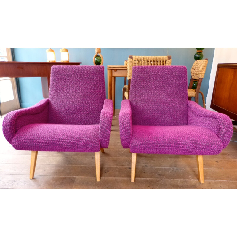 Paire de fauteuils vintage violets - années 50 