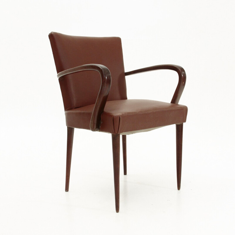 Fauteuil italien en cuir synthétique bordeaux - 1930