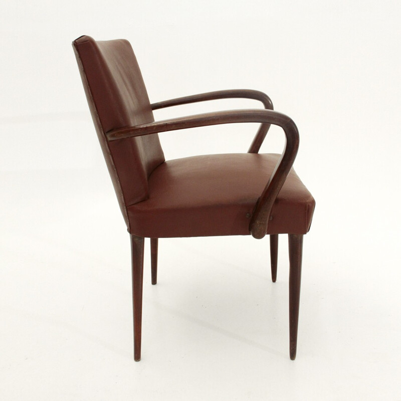 Dark red leatherette Italian chair - 1930s