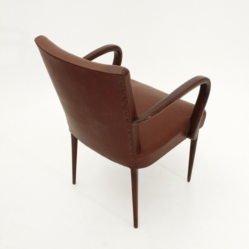 Fauteuil italien en cuir synthétique bordeaux - 1930