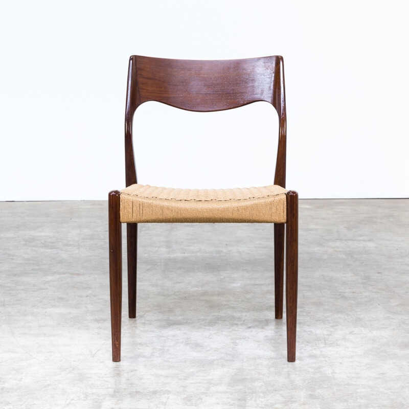 Set of 6 dining chairs in rosewood and rope - 1960s