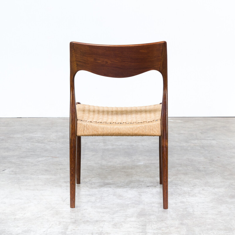 Set of 6 dining chairs in rosewood and rope - 1960s