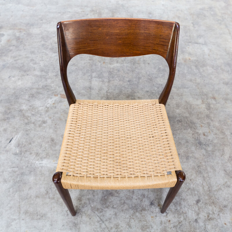 Set of 6 dining chairs in rosewood and rope - 1960s