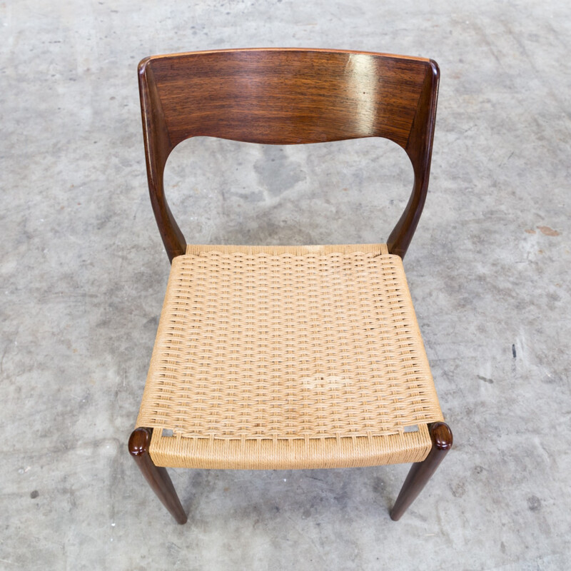 Set of 6 dining chairs in rosewood and rope - 1960s