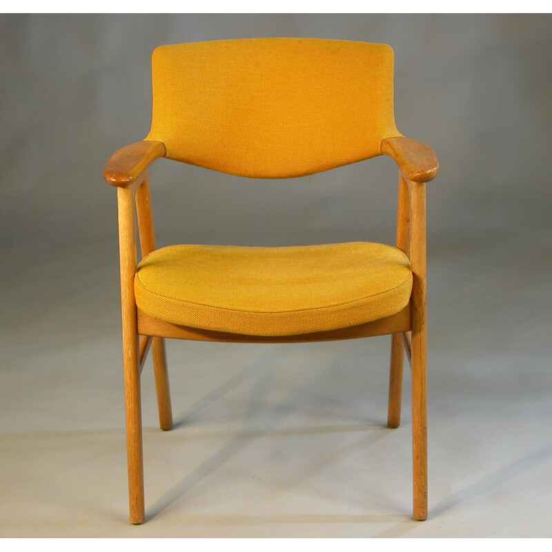 Armchair in Oak and Yellow Fabric by E. Kirkegaard for Høng Stolefabrik - 1960s