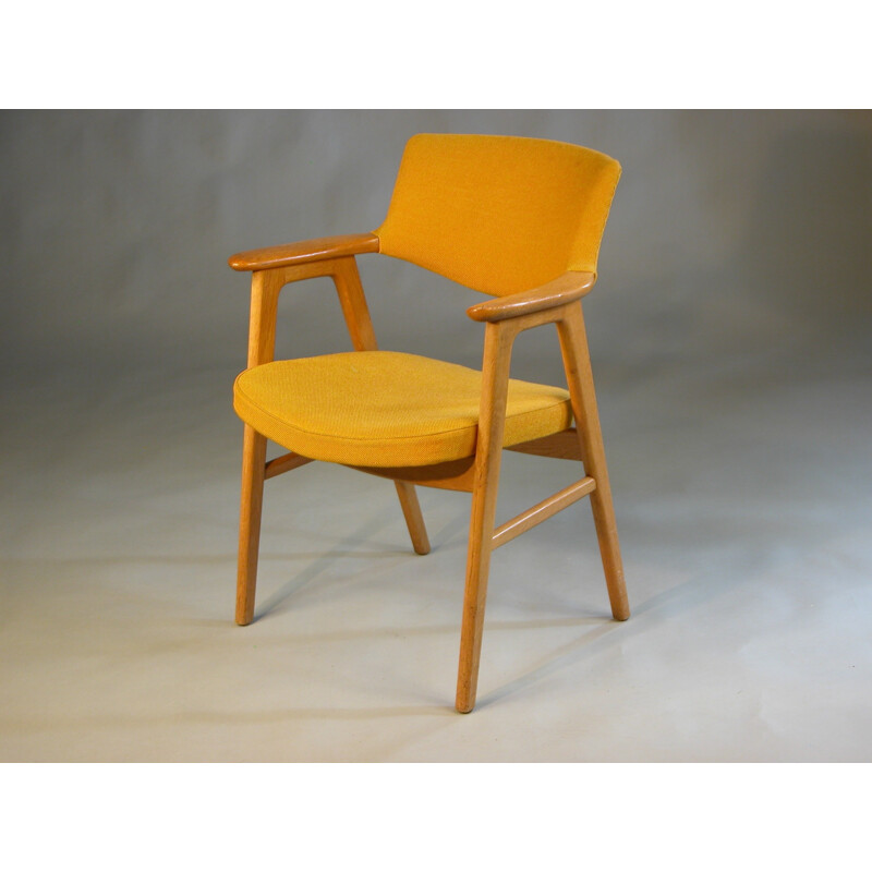 Armchair in Oak and Yellow Fabric by E. Kirkegaard for Høng Stolefabrik - 1960s