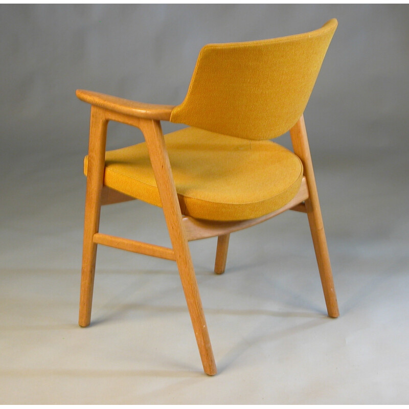 Armchair in Oak and Yellow Fabric by E. Kirkegaard for Høng Stolefabrik - 1960s