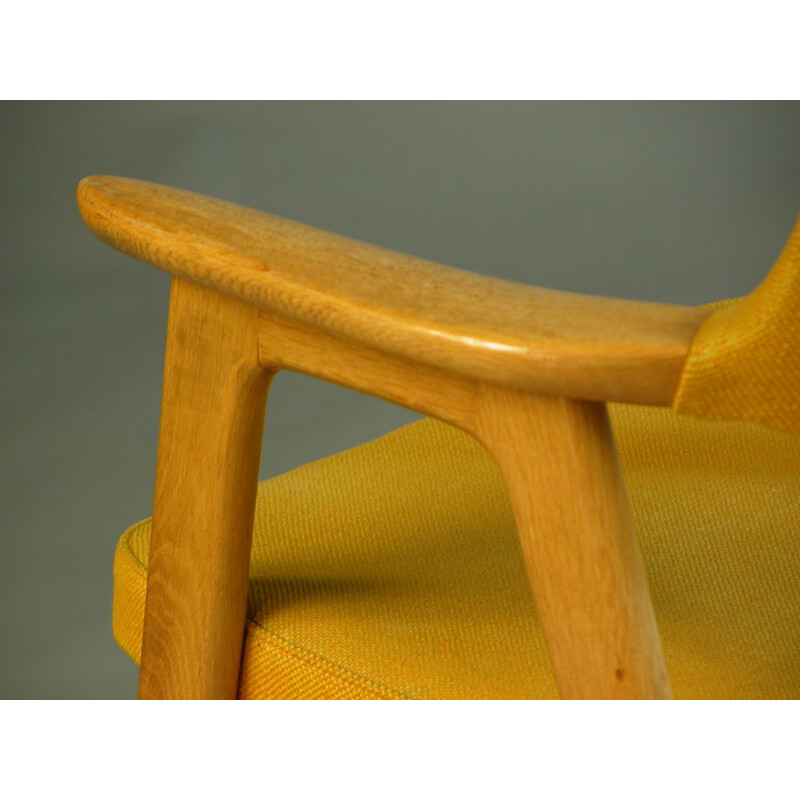 Armchair in Oak and Yellow Fabric by E. Kirkegaard for Høng Stolefabrik - 1960s