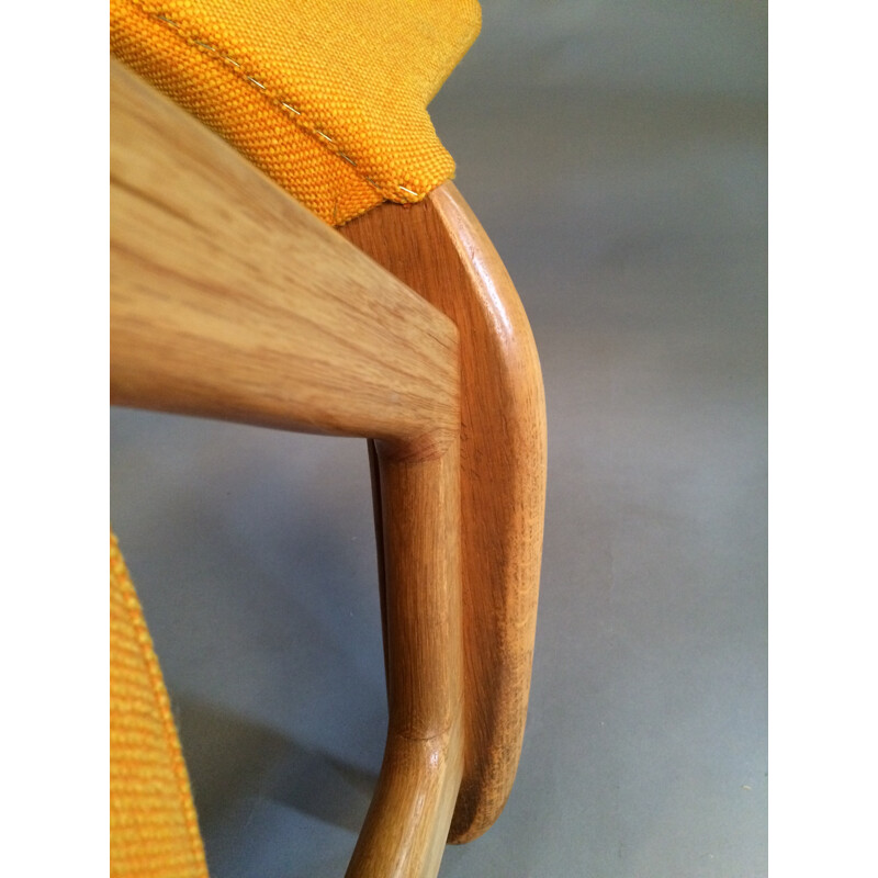 Armchair in Oak and Yellow Fabric by E. Kirkegaard for Høng Stolefabrik - 1960s