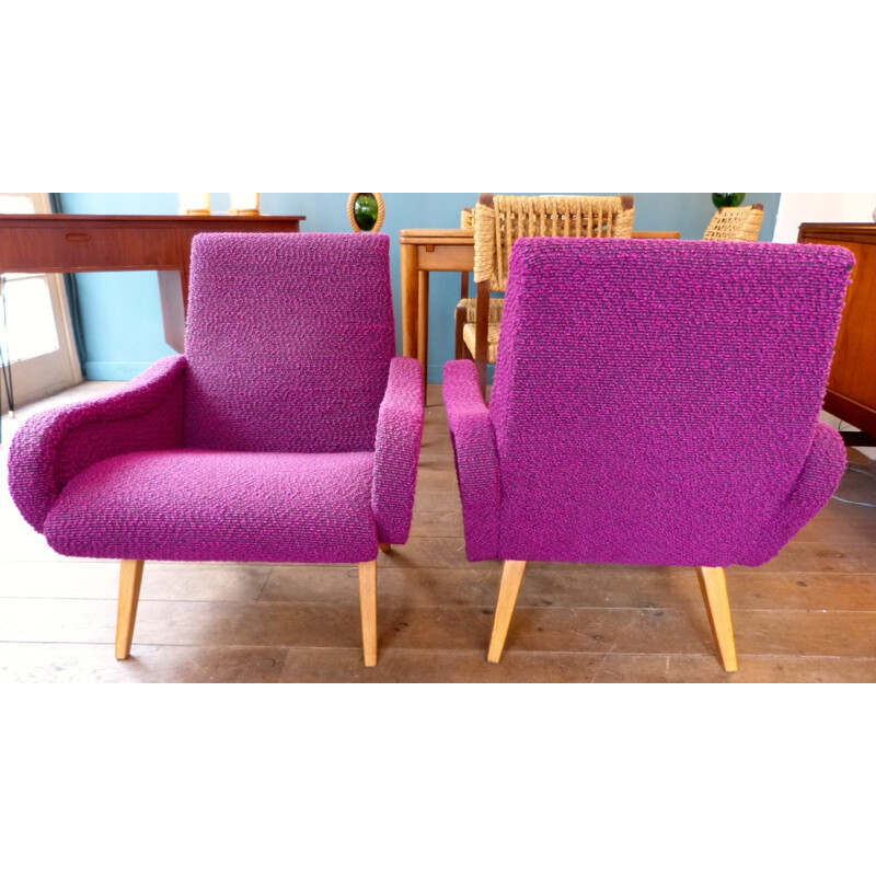 Pair of vintage purple armchairs - 1950s