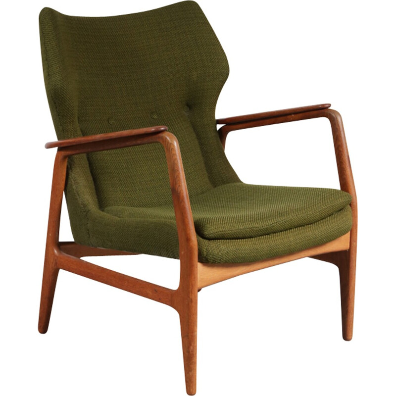 Vintage green armchair in oakwood by Aksel Bender Madsen - 1950s