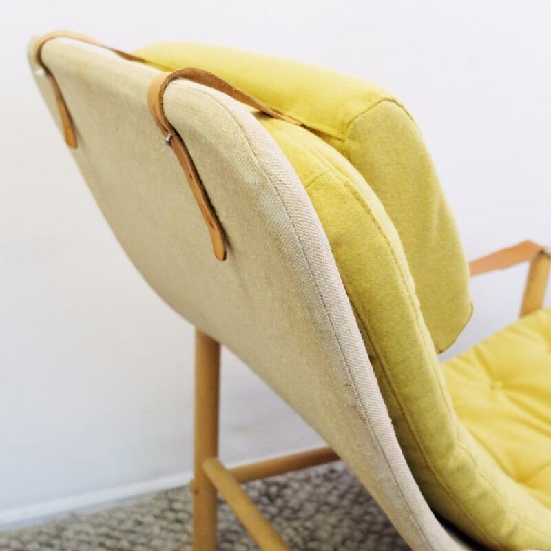 Vintage yellow armchair with Ottoman produced by Dux - 1960