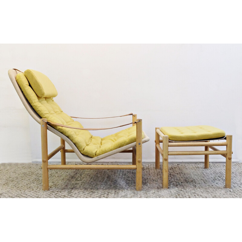 Vintage yellow armchair with Ottoman produced by Dux - 1960