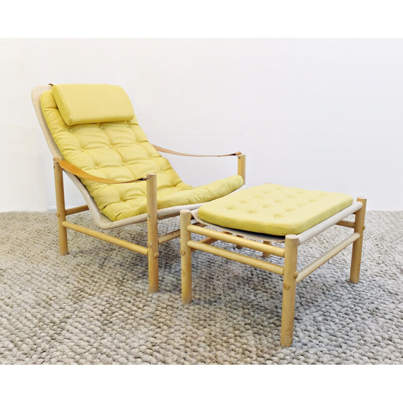 Vintage yellow armchair with Ottoman produced by Dux - 1960