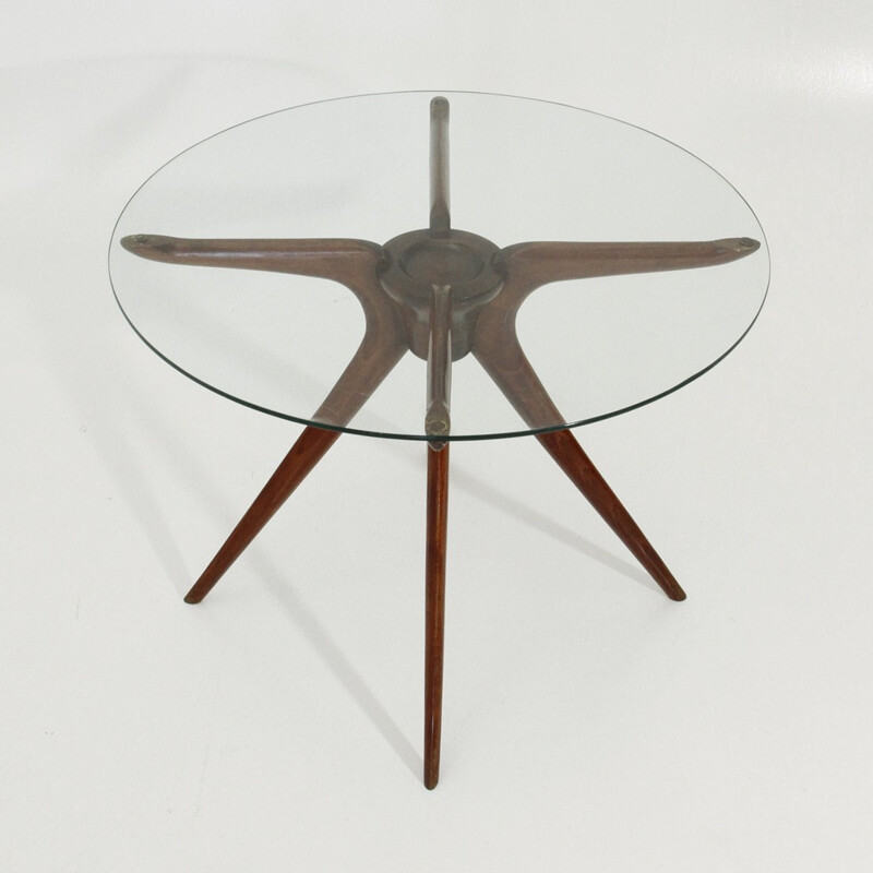 Table basse en bois et en verre italienne - 1950s