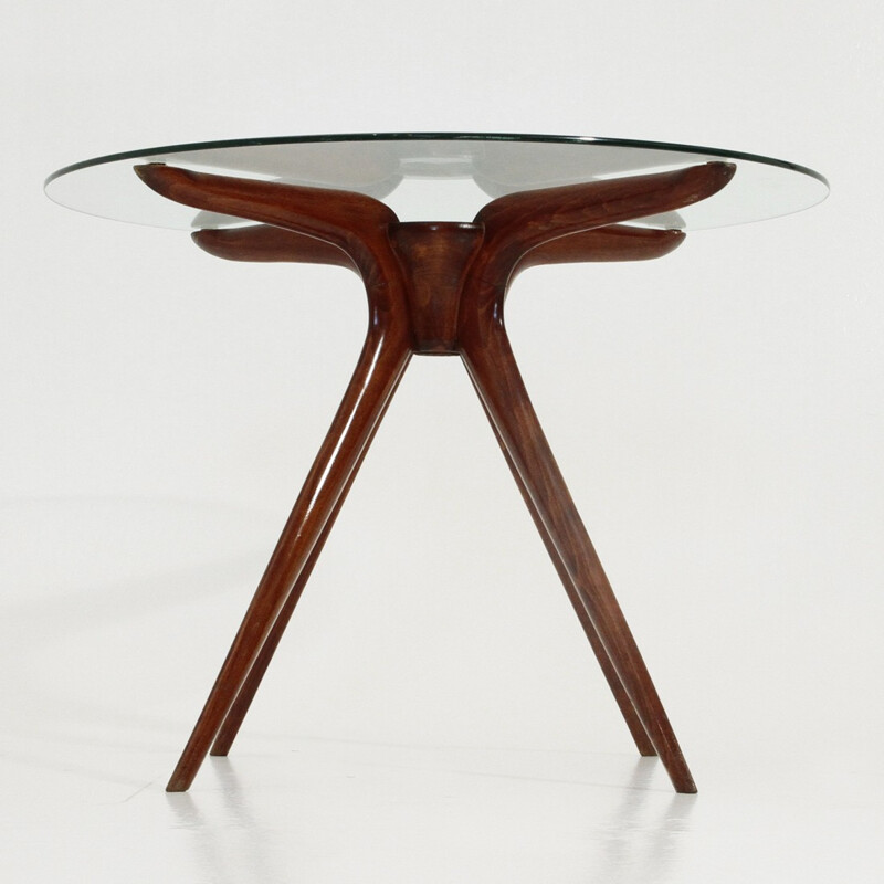 Table basse en bois et en verre italienne - 1950s