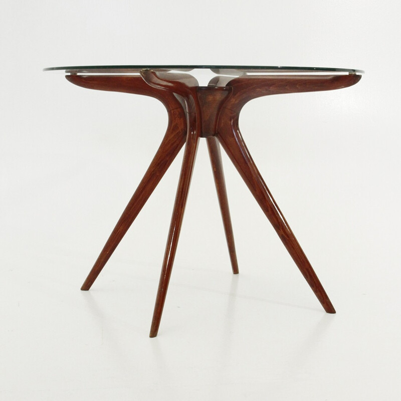 Table basse en bois et en verre italienne - 1950s