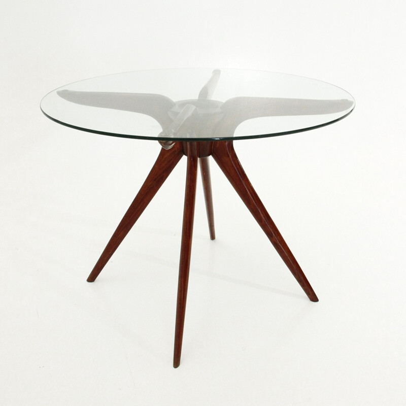 Italian coffee table in wood and glass - 1950s