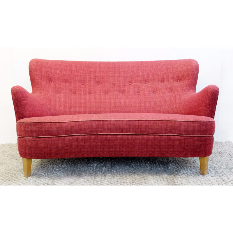 Vintage pink sofa by Carl Malmsten for Sjogren - 1960s