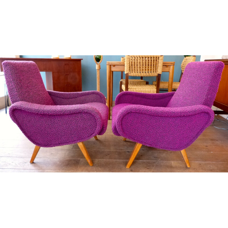 Pair of vintage purple armchairs - 1950s