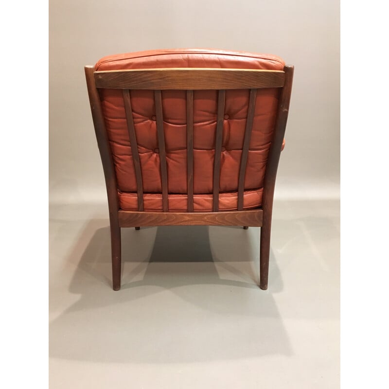 Rosewood and leather Scandinavian armchair - 1950s