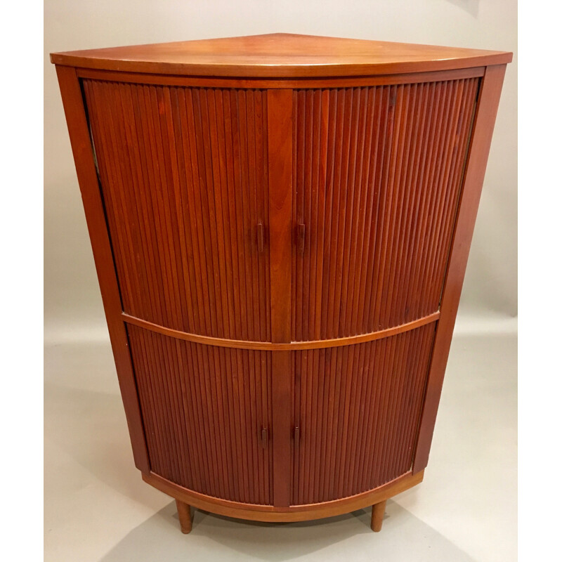 Corner slide teak cupboard - 1950s