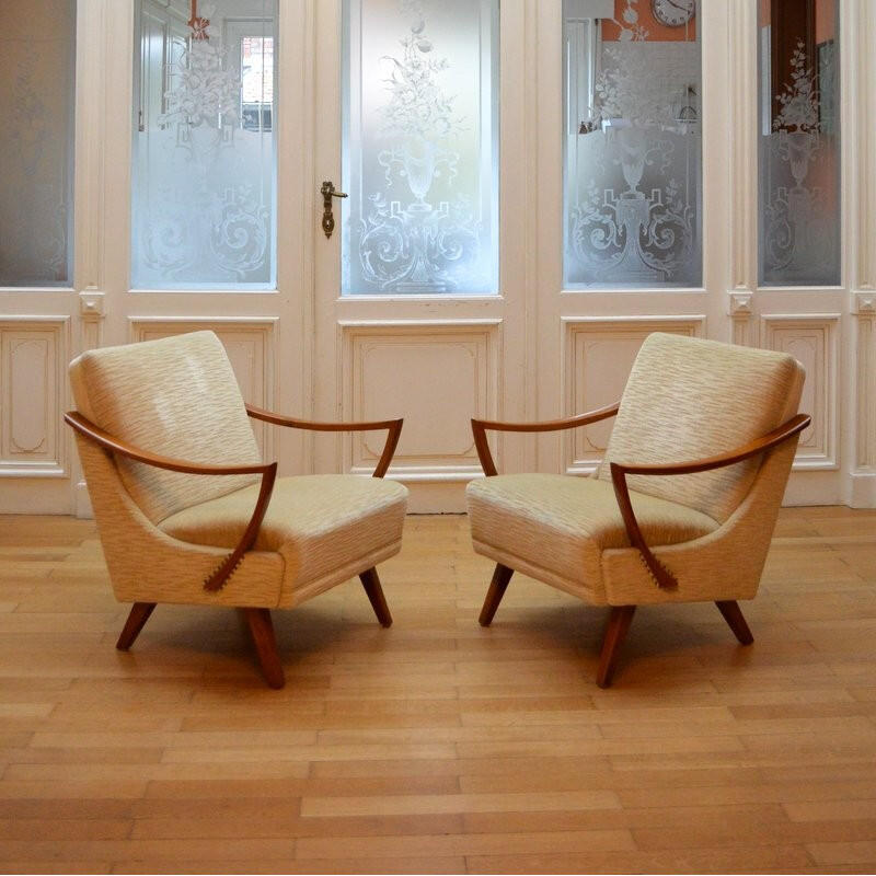 Pair of vintage beige armchairs - 1950s